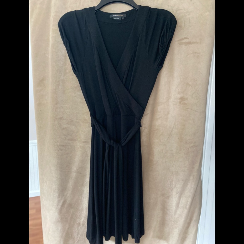 BCBG Maxazria black wrap tie dress size Small.